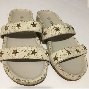 Kaanas White Cork Star Studded Sandals Slides Sz.